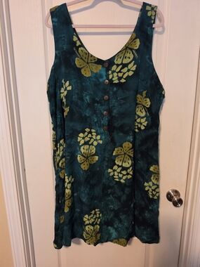 Sleeveless Teal Tropical Floral Button-Front Women's Dress
